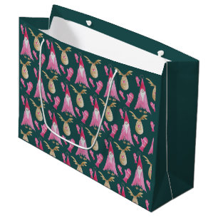 Grand Sac Cadeau Illustration De L'Aquarelle Gnome Et Rennes D'Hive