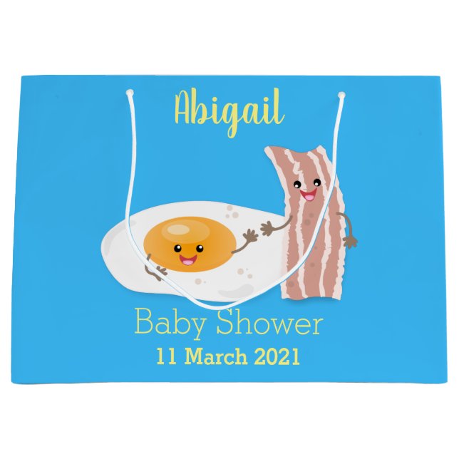 Grand Sac Cadeau Illustration de l'oeuf de Cute kawaii et du bacon (Devant)