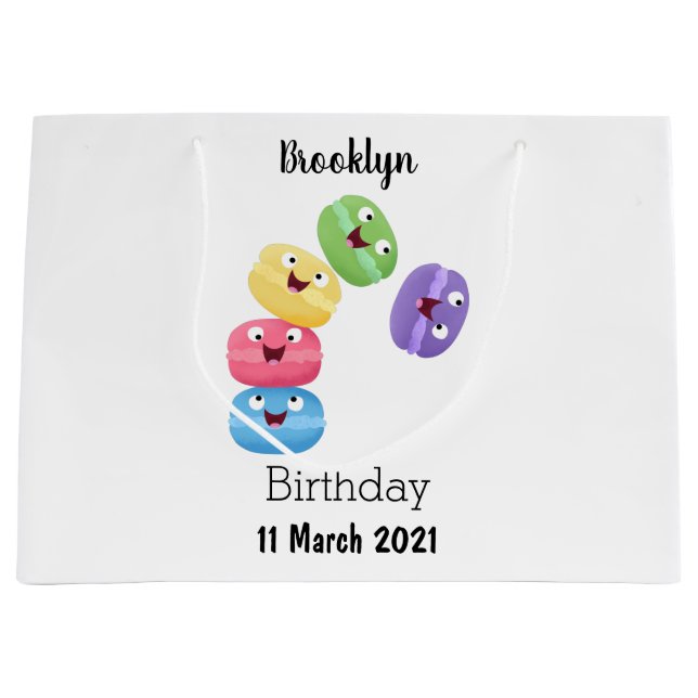 Grand Sac Cadeau Illustration de macarons rigolos mignons en style  (Devant)