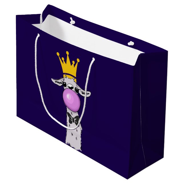 Grand Sac Cadeau Illustration drôle de lama soufflant une bulle ros (Devant Angle)