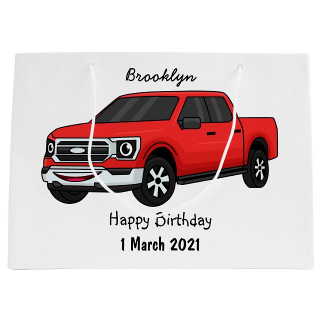 Grand Sac Cadeau Illustration d'une camionnette rouge mou (Devant)
