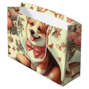 Grand Sac Cadeau Illustration vintage de Corgi Cardigan gallois