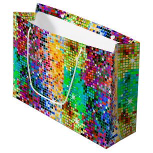 Grand Sac Cadeau Image d'un motif de parties scintillant disco colo