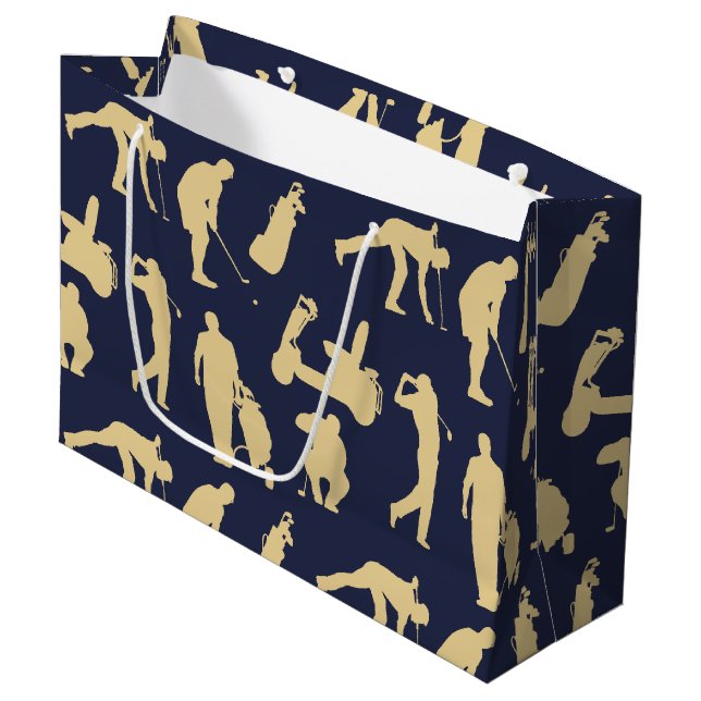 Grand Sac Cadeau Images de golfeur de silhouette d'or (Devant Angle)