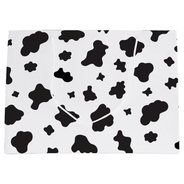 Grand Sac Cadeau Impression de vache noir et blanc (Devant)