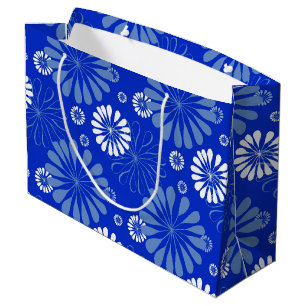 Grand Sac Cadeau Impression florale moderne bleu électrique