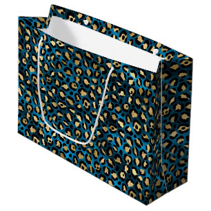 Grand Sac Cadeau Imprimé Léopard Bleu Gras Motif Animal Glamour