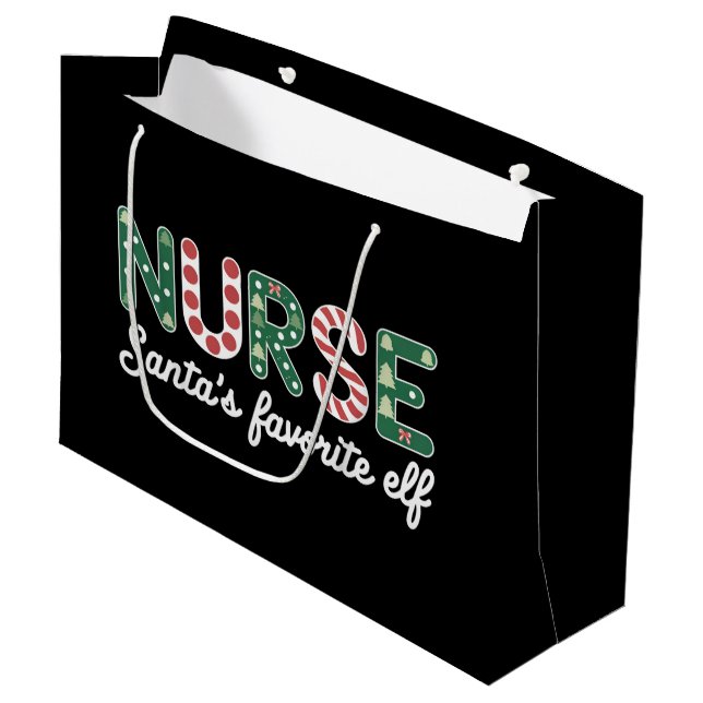 Grand Sac Cadeau Infirmière Père Noël Favorite Elf Life Infirmière  (Devant Angle)