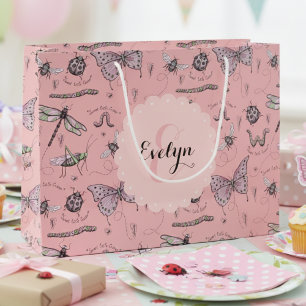 Grand Sac Cadeau Insectes roses Douche bébé fille