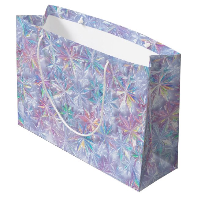 Grand Sac Cadeau Iridescent shimmering snowflakes pattern (Dos Angle)