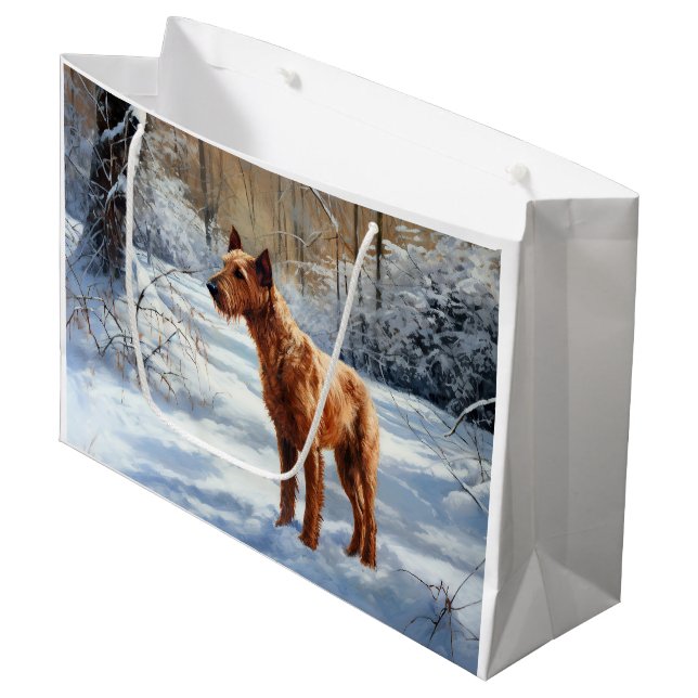 Grand Sac Cadeau Irish Terrier Laisser neiger Noël (Devant Angle)