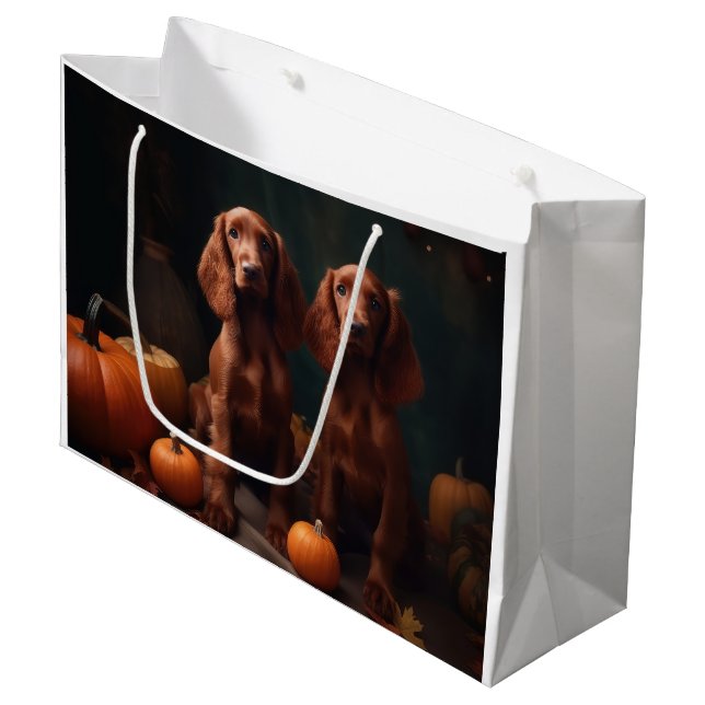 Grand Sac Cadeau Irlandais Red Setter Chiot Automne Citrouille de p (Devant Angle)