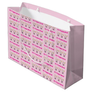 Grand Sac Cadeau It's Triplet Girls!, Triplet Babies Gift Wrap,