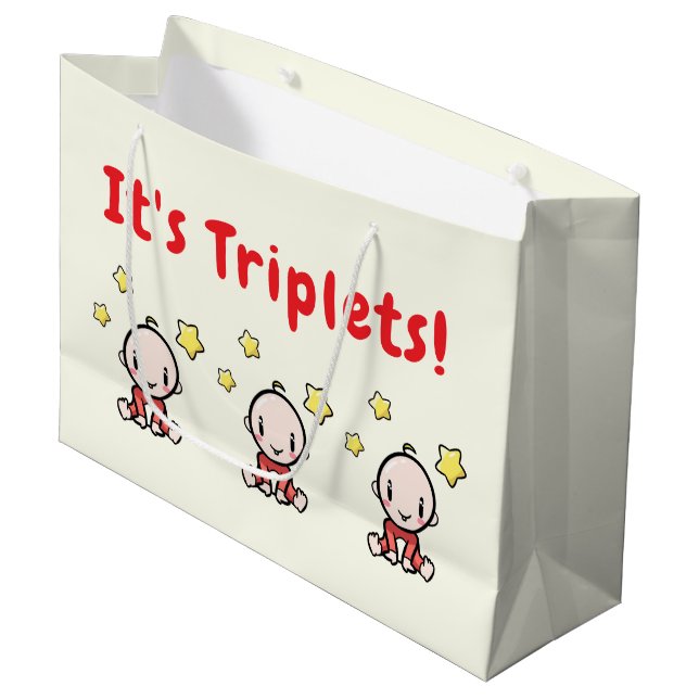 Grand Sac Cadeau It's Triplets!, Triplet Babies Gift Wrap, Neutral (Devant Angle)