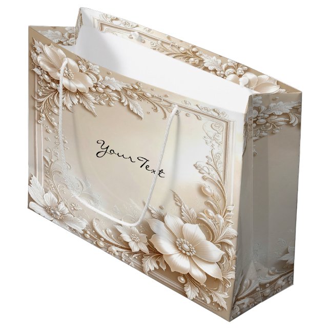 Grand Sac Cadeau Ivory Flowers Gift Bag (Devant Angle)