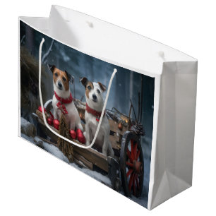 Grand Sac Cadeau Jack Russell Snowy Sleigh Décor de Noël