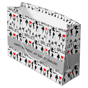 Grand Sac Cadeau J'Aime Le Motif De Ballet. Danseurs de ballet noir