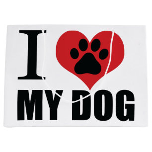 Grand Sac Cadeau J'aime mon chien jeter l'oreiller