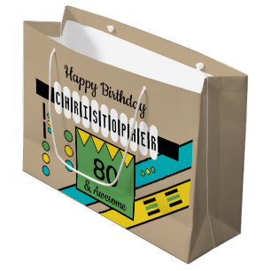 Grand Sac Cadeau Jalon spécial nom d'anniversaire vert jaune