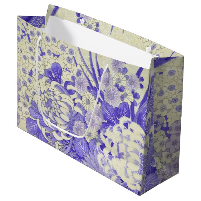 Grand Sac Cadeau Japonais KIMONO Textile, Chrysanthemum (Devant Angle)