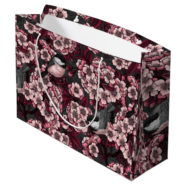 Grand Sac Cadeau Jardin de cerisier nocturne (Dos Angle)