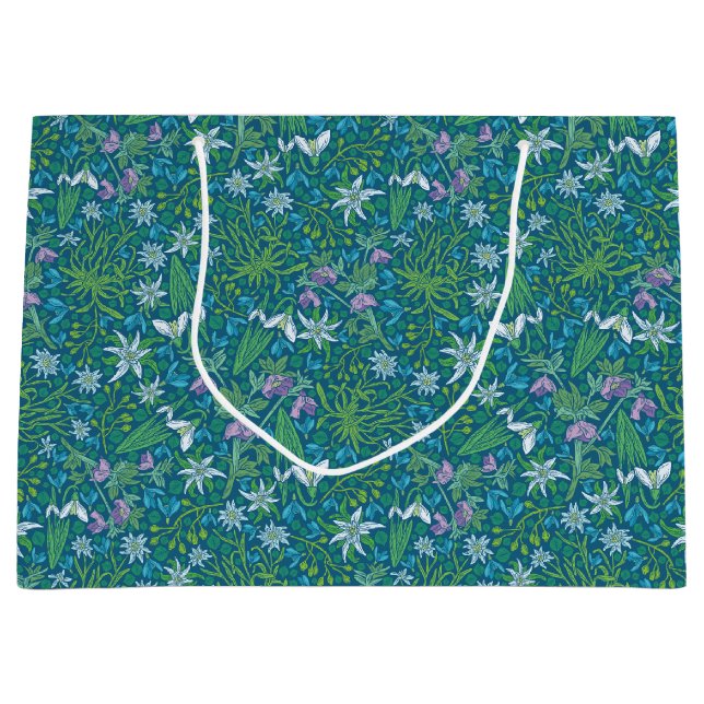 Grand Sac Cadeau Jardin de printemps Fête des Mères Bleu pourpre bl (Devant)