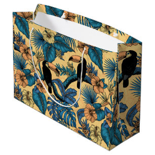 Grand Sac Cadeau Jardin toucan en jaune et bleu