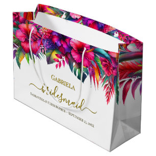 Grand Sac Cadeau Jardin Tropical Coloré Fleurs Mariage Demoiselle d