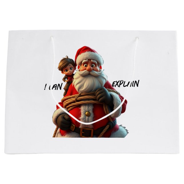 Grand Sac Cadeau Je Peux Expliquer, Caricature Père Noël Et Petit G (Devant)