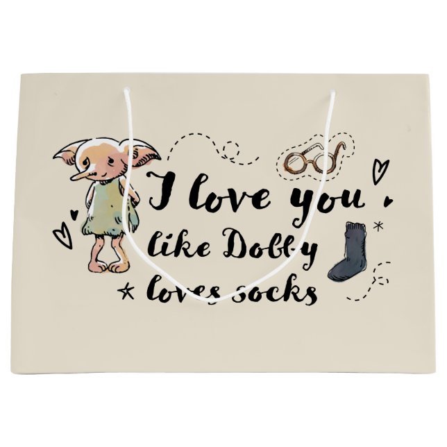 Grand Sac Cadeau Je T'Aime Dobby Aime Les Chaussettes (Devant)
