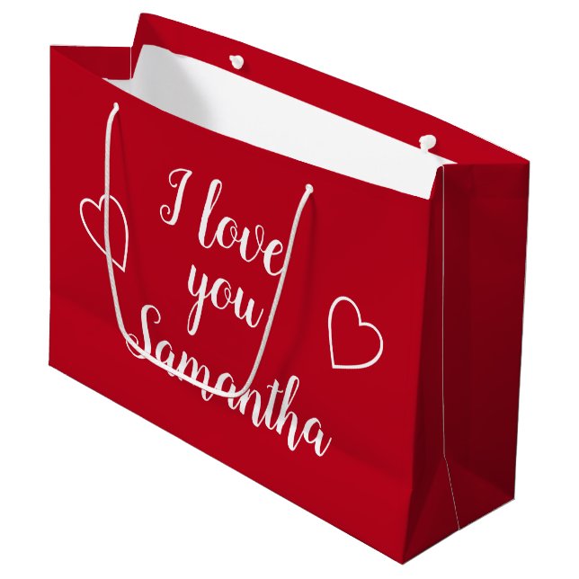Grand Sac Cadeau Je t'aime Nom personnalisé (Devant Angle)