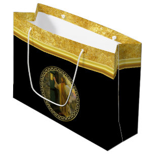 Grand Sac Cadeau Jésus à votre porte dans la feuille d'or et le