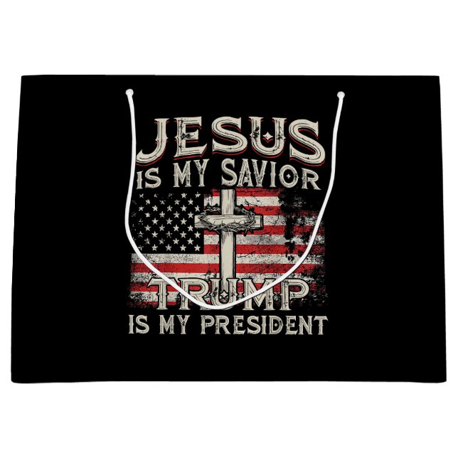 Grand Sac Cadeau Jésus Est Mon Sauveur Trump Est Mon Président Amér (Devant)