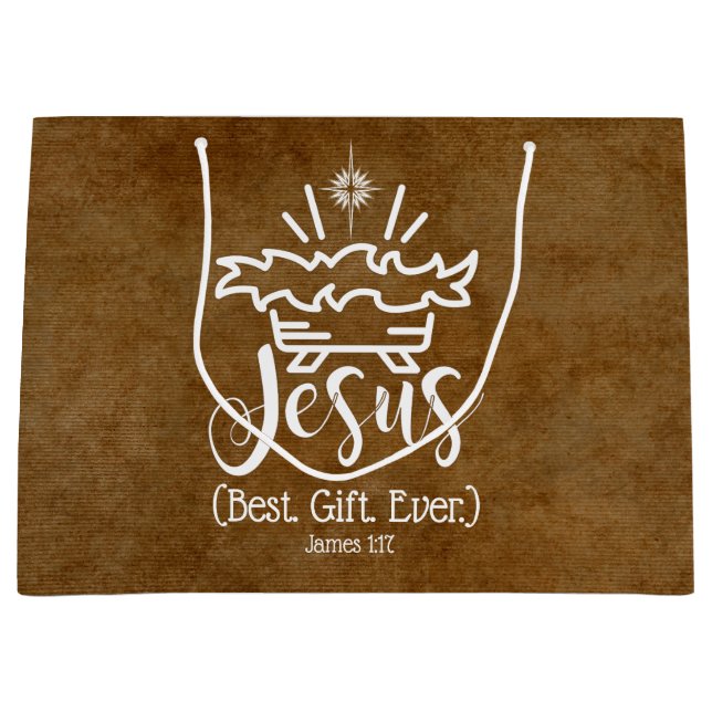 Grand Sac Cadeau JESUS MEILLEUR CADEAU JAMAIS Écriture de Noël Bron (Devant)
