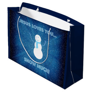 Grand Sac Cadeau Jésus T'Aime Beaucoup De Neige ! Christian Snowman