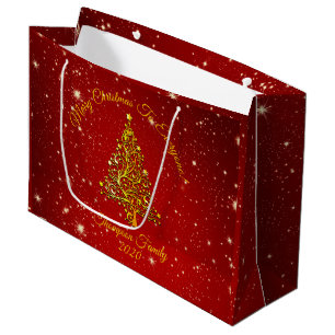 Grand Sac Cadeau Jeu de correspondance Noël Red Gold Tree Stars Nom