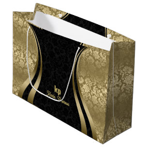 Grand Sac Cadeau Jeu d'oeil Or Noir Damas Lignes dynamiques 2