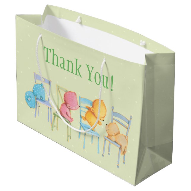 Grand Sac Cadeau Jeu d'ours bleus, roses, jaunes, et Brown (Dos Angle)