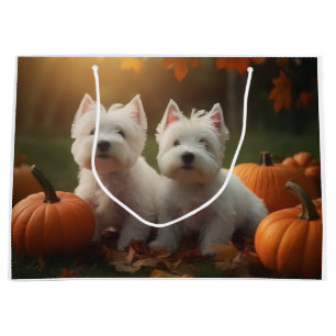 Grand Sac Cadeau Jeune Terrier West Highland White Automne Citrouil