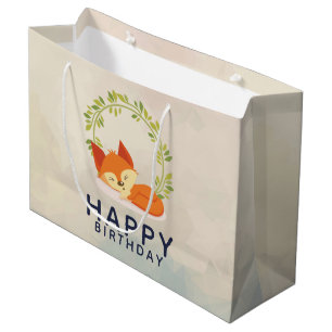 Grand Sac Cadeau Joli Anniversaire du renard orange dormant
