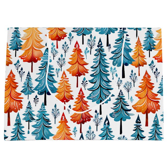 Grand Sac Cadeau Joli Aquarelle Arbres de Noël (Devant)