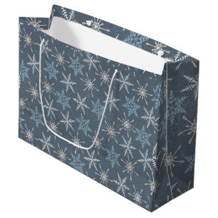 Grand Sac Cadeau Joli bleu blanc Flocon de neige Motif Noël