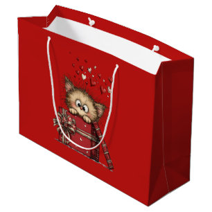 Grand Sac Cadeau Joli chaton de dessin animé avec des cœurs