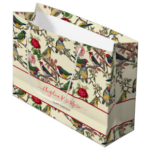 Grand Sac Cadeau Joli Chintzy Victorian Scrapbook Bird Design