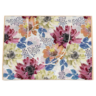Grand Sac Cadeau Joli chrysanthème rose Vintage