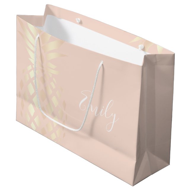 Grand Sac Cadeau Joli cuivre rose or ananas et rose roux (Devant Angle)