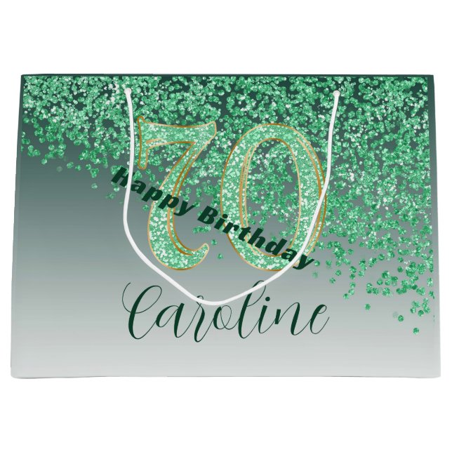 Grand Sac Cadeau Joli Falling Green Parties scintillant 70e anniver (Devant)