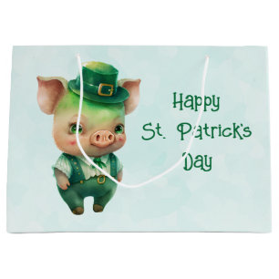 Grand Sac Cadeau Joli Green St. Patrick's Day Pig
