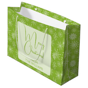 Grand Sac Cadeau Joli Green White Snowflakes Noël