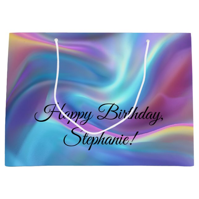 Grand Sac Cadeau Joli Holographe Personnalisé Joyeux Anniversaire (Devant)